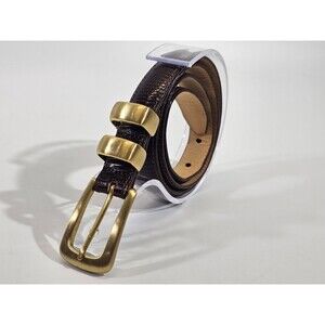 LM Women's M L 32 Brighton Classics Embossed Leather Belt Brown 3/4"W x38"L